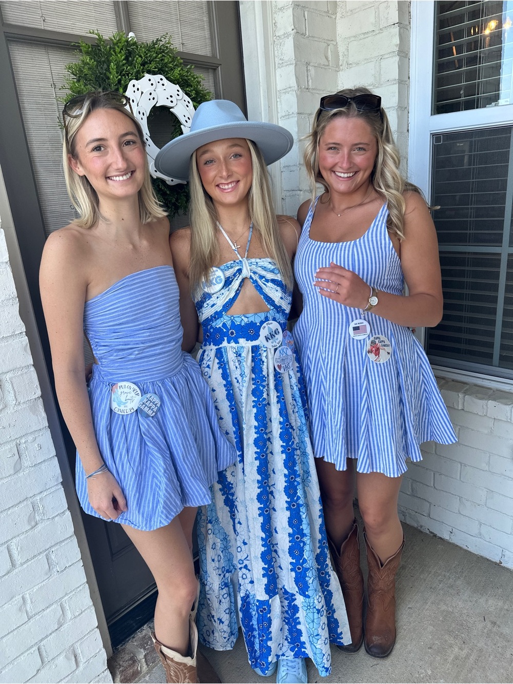 Blue and White Halter Maxi Dress with Cutout - Picture 2 of 3